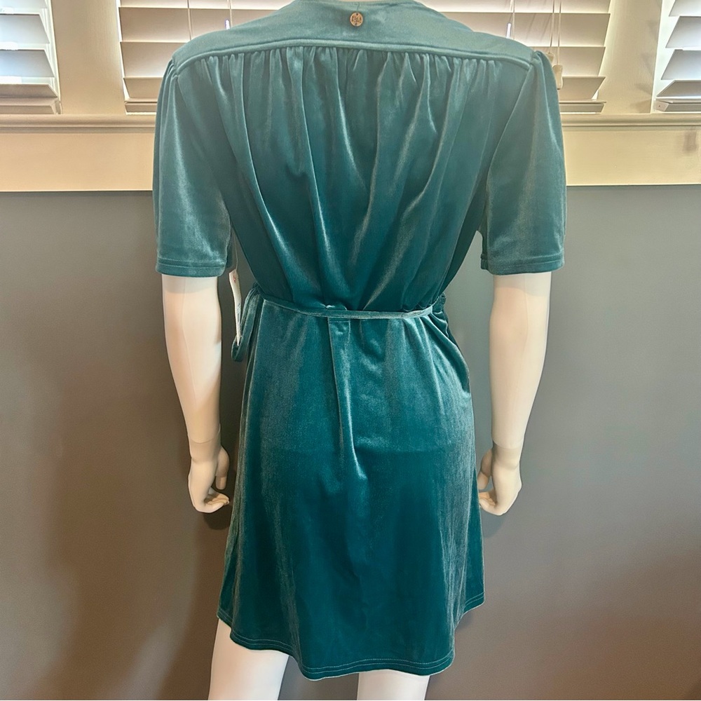 Billabong Teal Blue Velvet Wrap Tassel Mini Dress - Picture 4 of 15